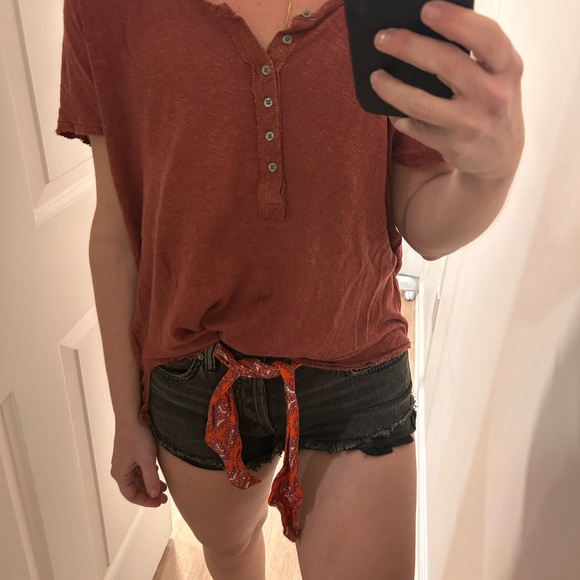 We The Free Black Jean Shorts with Red Paisley Tie - Picture 7 of 7